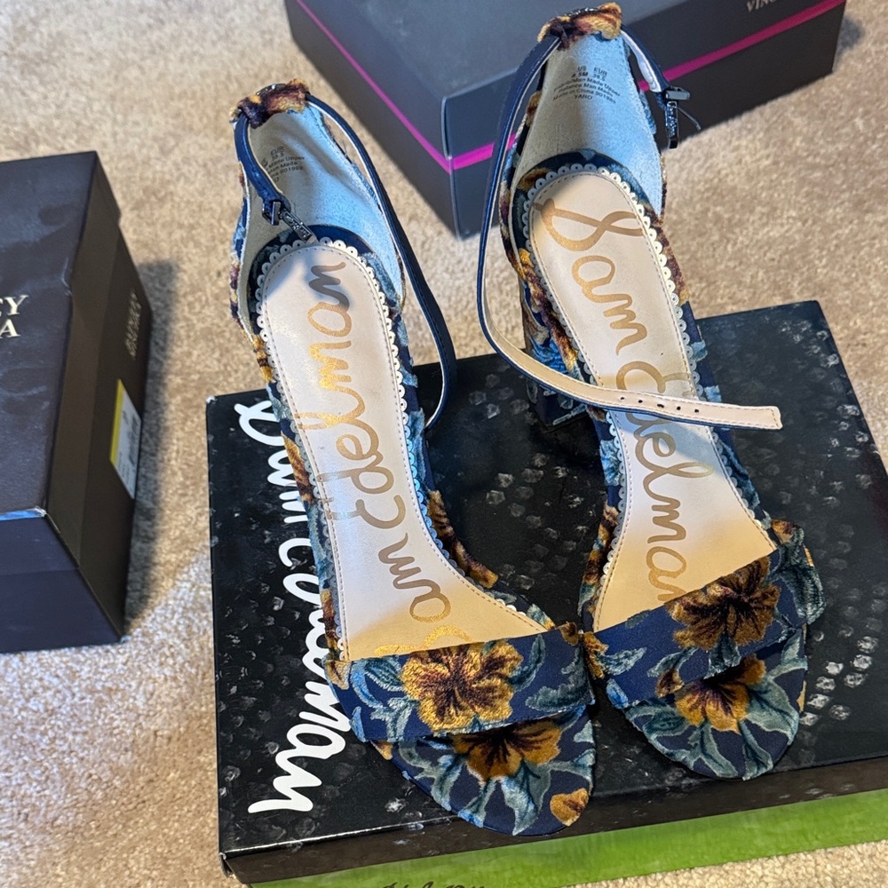 Sam Edelman Women's Floral Heels - Blue and Gold